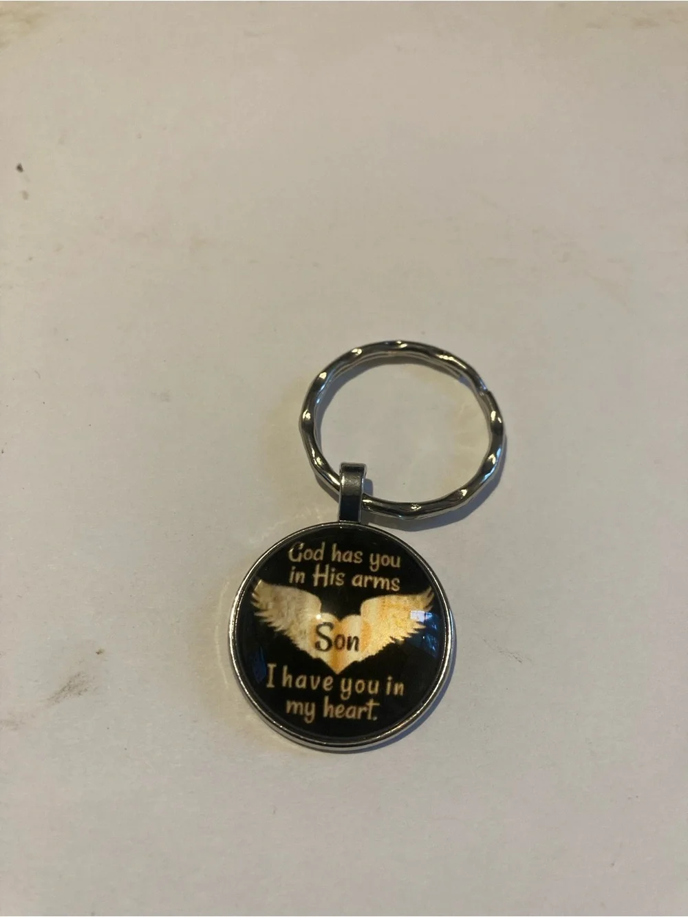 Memorial 'Son' Keychain with Gold Wing Design
